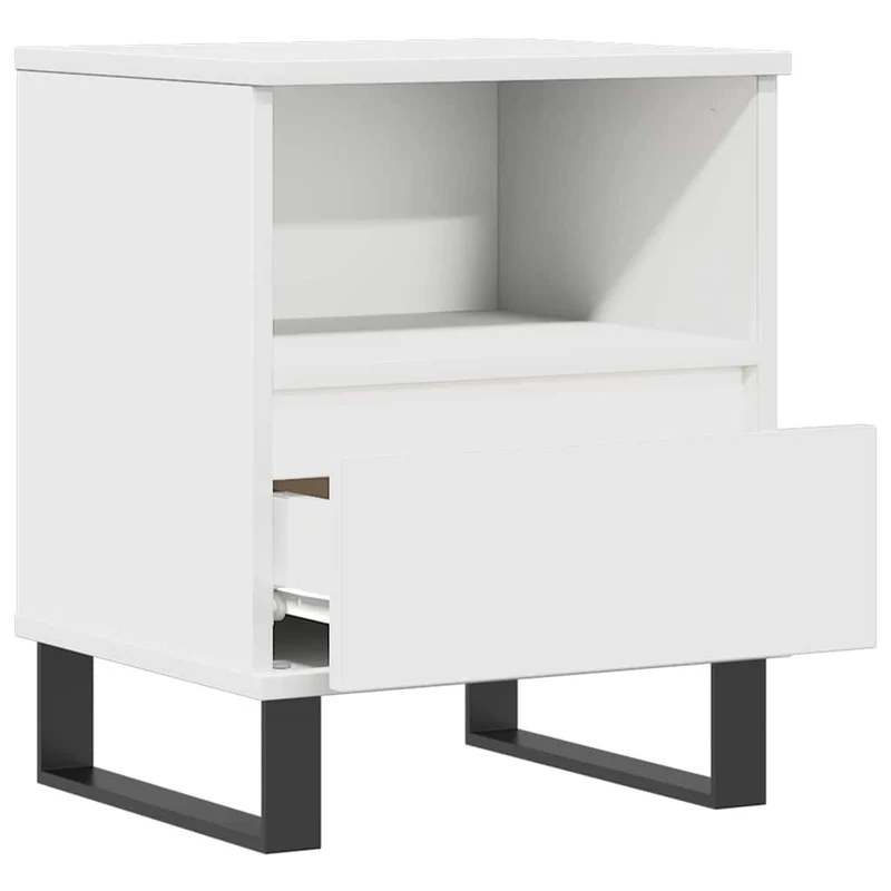 Table de chevet avec tiroir et compartiment ouvert 40 x 35 x 50 cm bois d’ingénierie blanc DEC033368