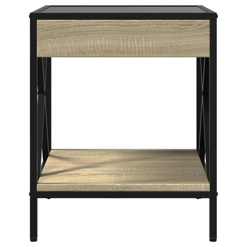 Table de chevet avec miroir à LED et étagère 40 x 40 x 49 cm bois d'ingénierie verre et acier DEC033145