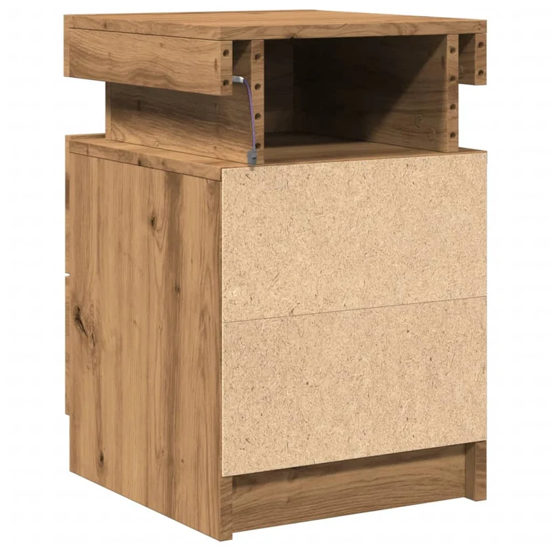 Table de chevet avec LED avec tiroirs 35 x 39 x 55 cm en bois d'ingénierie couleur chêne DEC033124