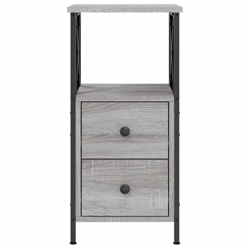Table de chevet avec tiroirs et étagère 34 x 35,5 x 70 cm bois d'ingénierie gris DEC034588