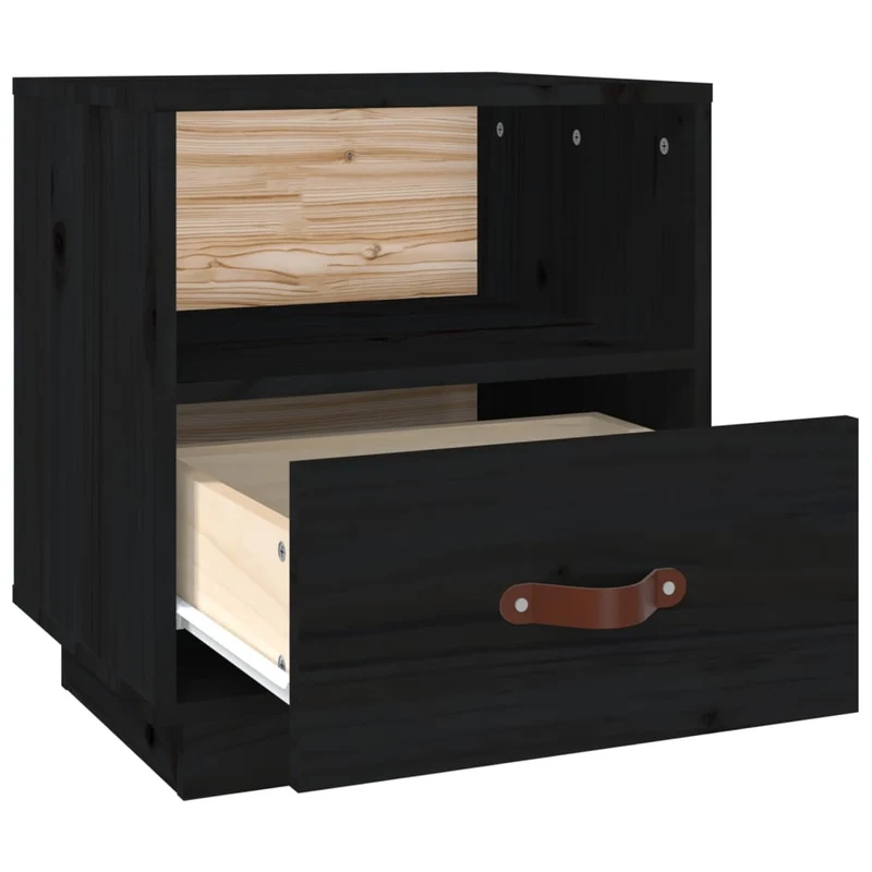 Table de chevet avec tiroir et compartiment ouvert 40 x 34 x 45 cm bois de pin noir DEC034419