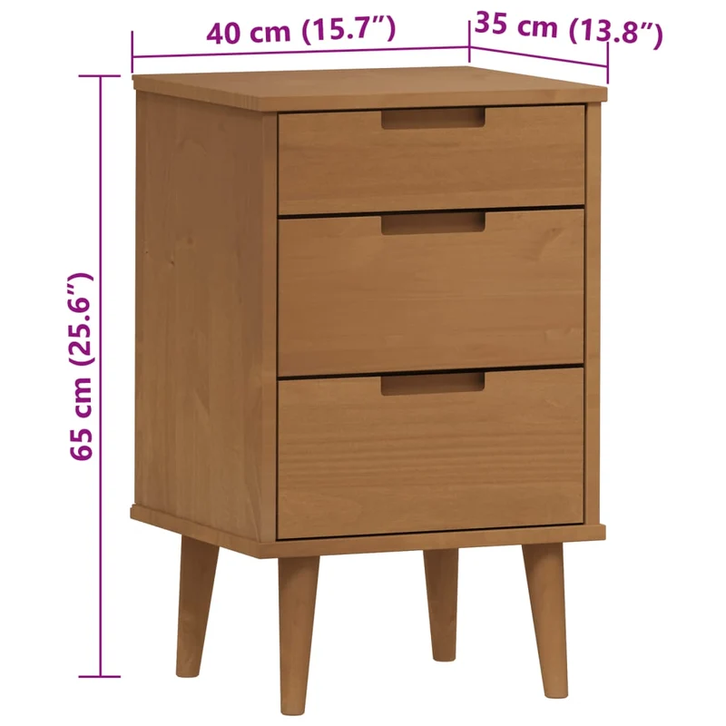 Table de chevet avec 3 tiroirs 40 x 35 x 65 cm bois de pin marron DEC034151