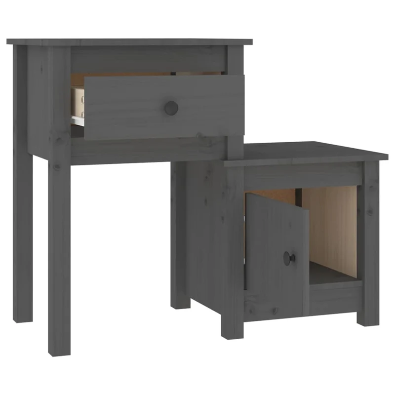 Table de chevet avec tiroir et compartiment avec porte 79,5 x 38 x 65,5 cm bois de pin gris DEC033962