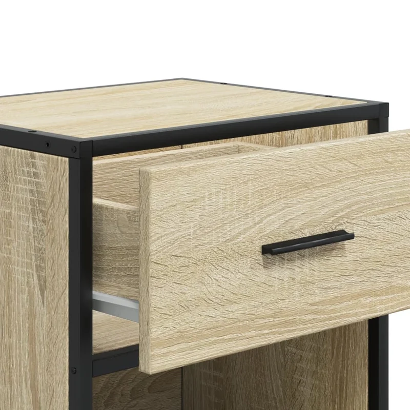 Table de chevet avec tiroir et compartiment ouvert 40 x 31 x 50 cm bois d’ingénierie et acier DEC033825