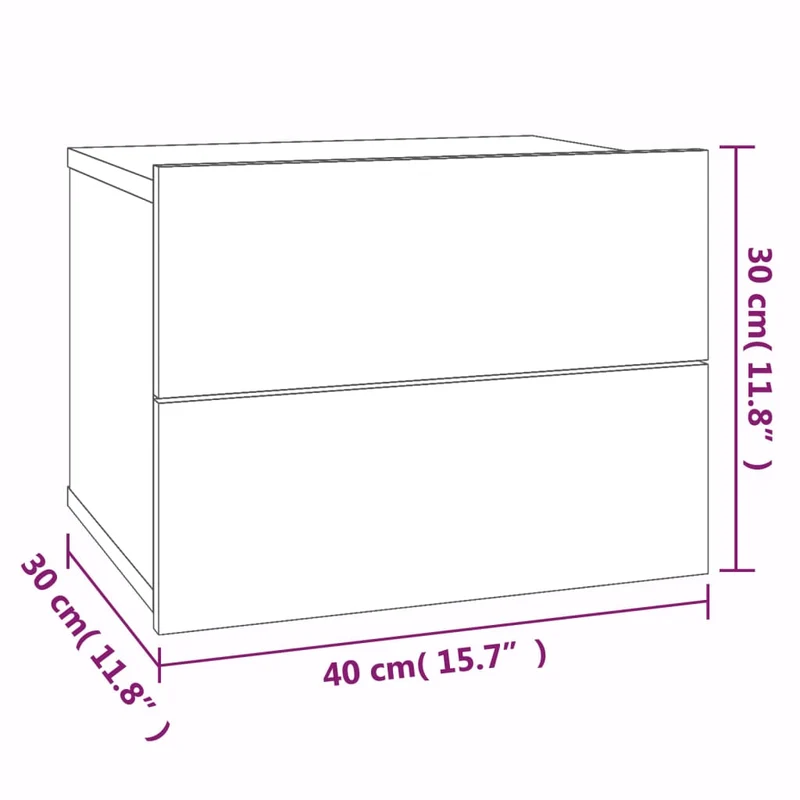 Table de chevet murale avec deux tiroirs 40 x 30 x 30 cm bois d'ingénierie marron DEC033553