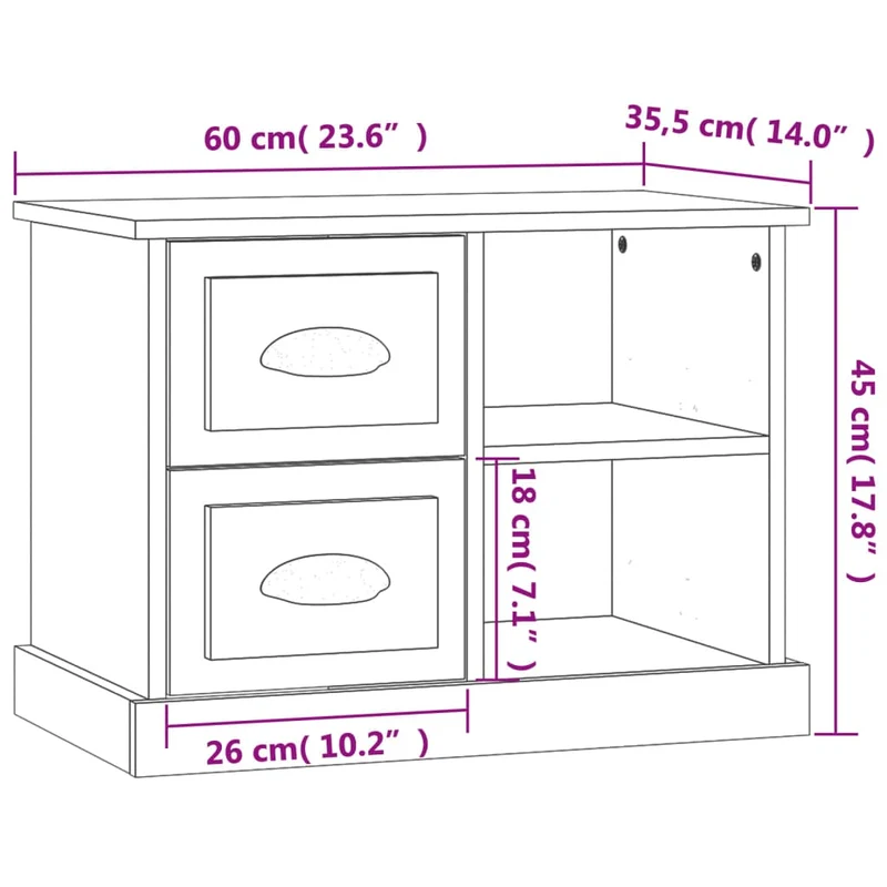Table de chevet avec tiroirs et compartiments 60 x 35,5 x 45 cm bois d'ingénierie blanc DEC033513