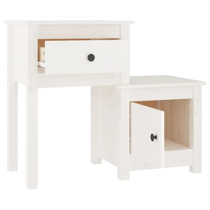 Table de chevet deux niveaux avec tiroir et compartiment 79,5 x 38 x 65,5 cm bois de pin blanc DEC033429