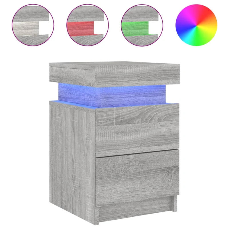 Table de chevet avec lumières LED et tiroirs 35 x 39 x 55 cm bois d'ingénierie gris DEC033198