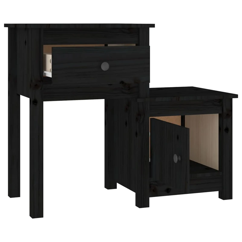 Table de chevet avec tiroir et compartiment avec porte 79,5 x 38 x 65,5 cm bois de pin noir DEC034523