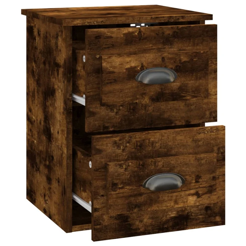 Table de chevet murale avec deux tiroirs 41,5 x 36 x 53 cm en bois d'ingénierie marron DEC034258