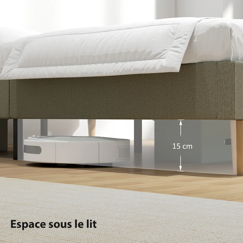 Cadre de lit double rembourré velours côtelé 160 x 200 x 31 cm sommier à lattes silencieux moderne en polyester gris 21_0003769