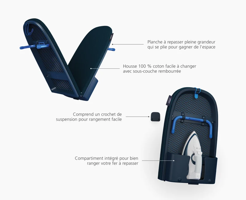 Grande Planche à Repasser de Table Pliante 110cm Bleu Pocket Max Plus