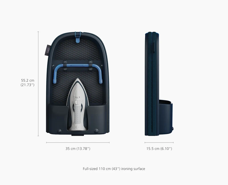 Grande Planche à Repasser de Table Pliante 110cm Bleu Pocket Max Plus