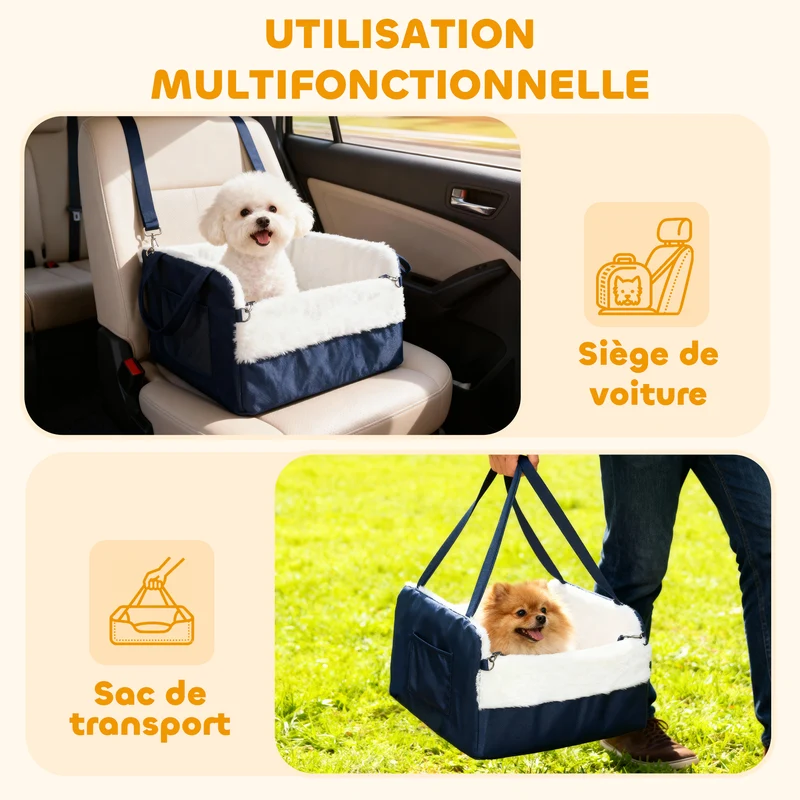 Siège auto pour chien 55 x 46 x 32 cm antidérapant housse lavable pour chiens jusqu'à 5 kg tendance en coton bleu marine 21_0007262
