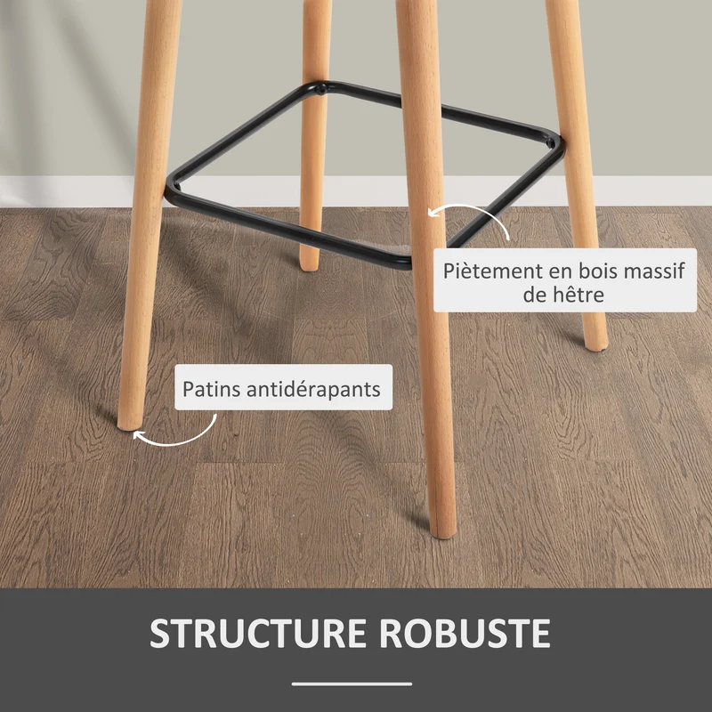 Lot de 4 tabourets de bar 55 x 48 x 100 cm assise épaisse dossier et accoudoirs design scandinave en lin gris foncé 21_0002371