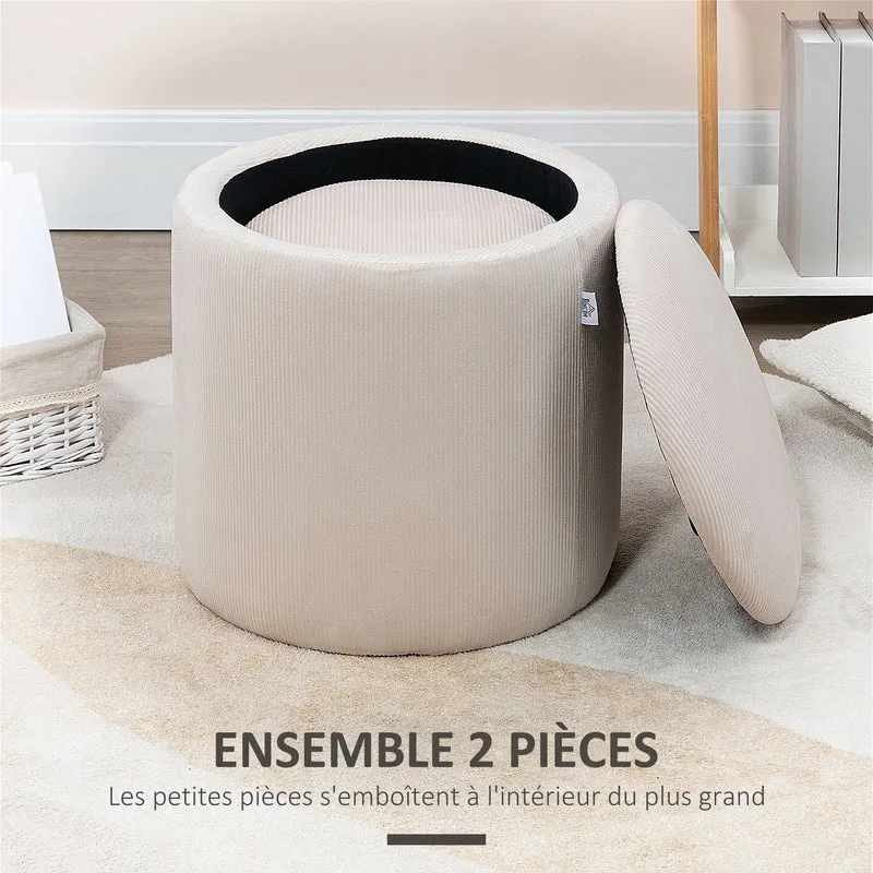 Lot de 2 poufs coffre emboîtables 40 x 40 x 41 cm et 30 x 30 x 32 cm gain de place pratique moderne en polyester crème 21_0002878