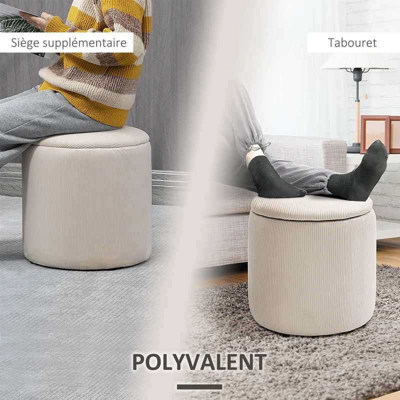 Lot de 2 poufs coffre emboîtables 40 x 40 x 41 cm et 30 x 30 x 32 cm gain de place pratique moderne en polyester crème 21_0002878