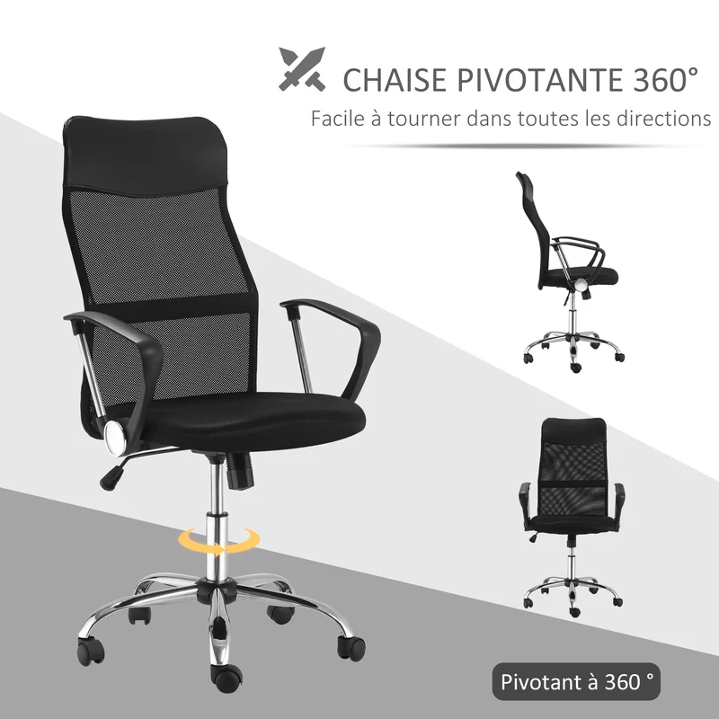 Lot de 2 fauteuils de bureau manager dossier ergonomique 63 x 65 x 109-119 cm pivotant 360° contemporain en maille noir 21_0006351