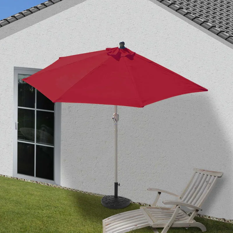 Demi parasol semi-circulaire balcon terrasse UV 50+ polyester/aluminium 3kg avec une portée de 270 cm bordeaux avec support 04_0003848