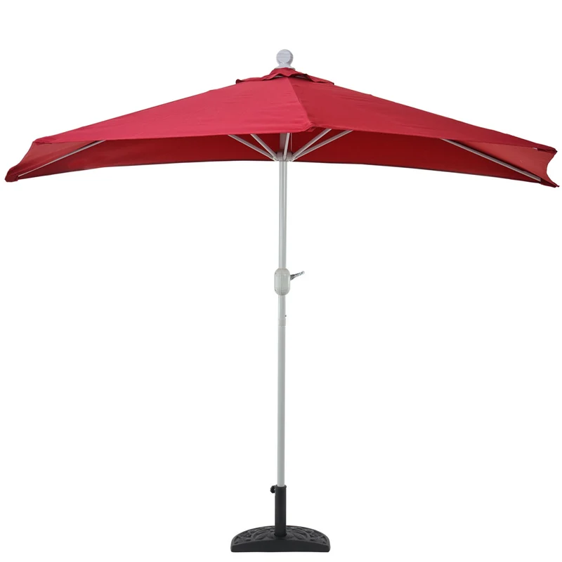 Demi parasol semi-circulaire balcon terrasse UV 50+ polyester/aluminium 3kg avec une portée de 270 cm bordeaux avec support 04_0003848