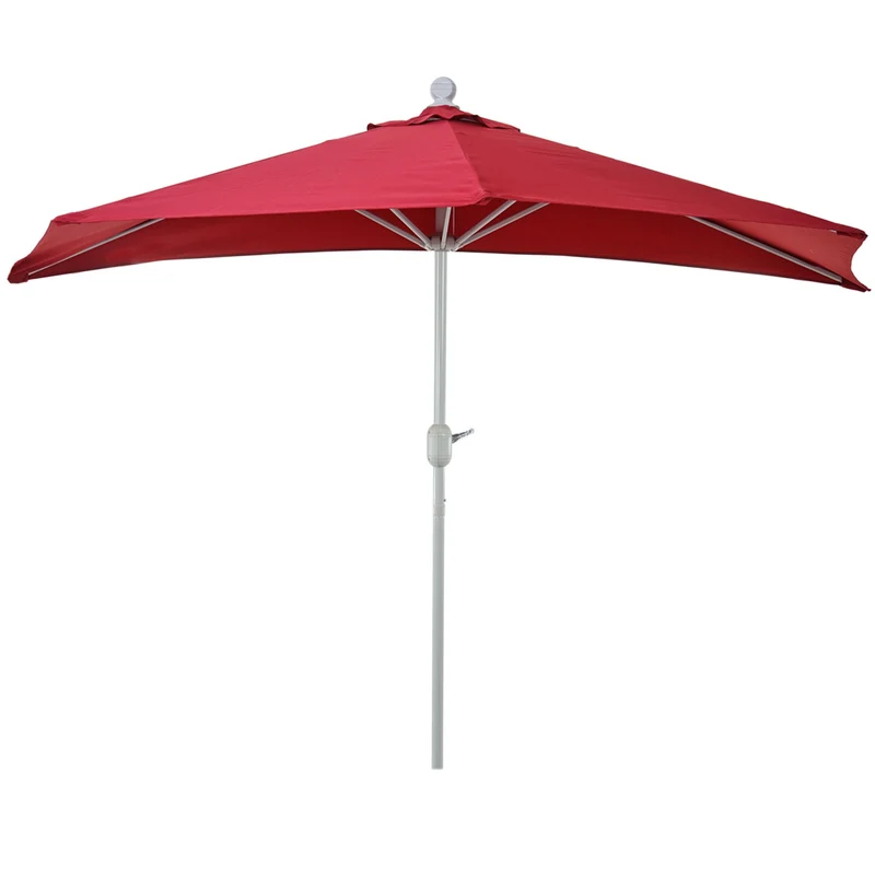 Demi parasol semi-circulaire balcon terrasse UV 50+ polyester/aluminium 3kg avec une portée de 270 cm bordeaux sans support 04_0003852