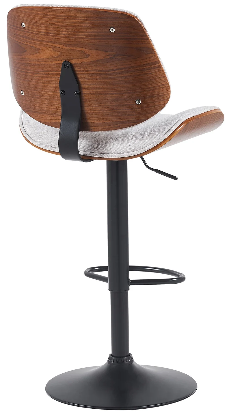Lot de 2 tabourets de bar style rétro moderne assise en tissu crème bois noyer et cadre métal noir 10_0006618