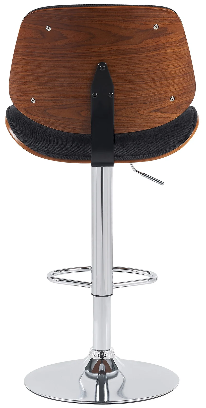 Tabouret de bar x1 style rétro moderne assise en tissu noir bois noyer et cadre métal chromé 10_0006203
