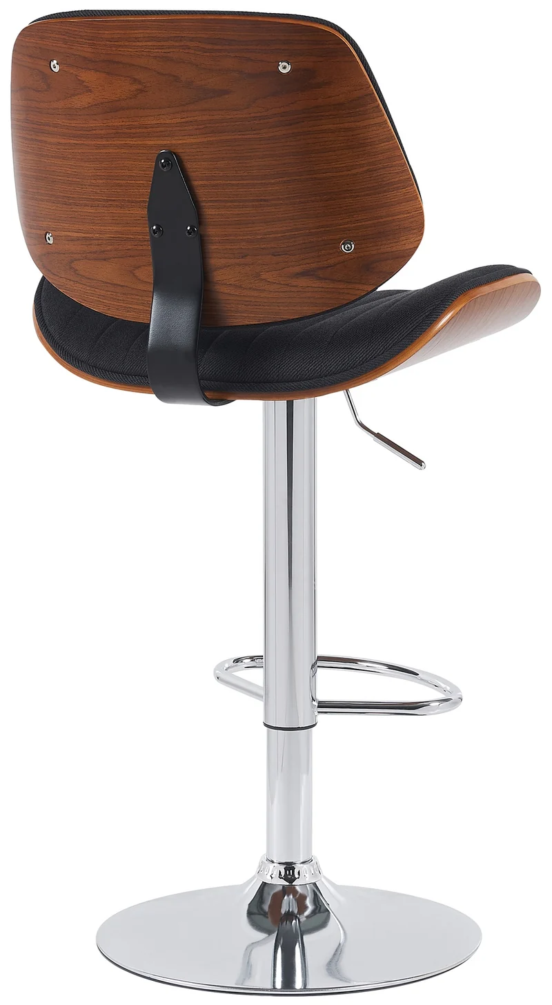 Tabouret de bar x1 style rétro moderne assise en tissu noir bois noyer et cadre métal chromé 10_0006203