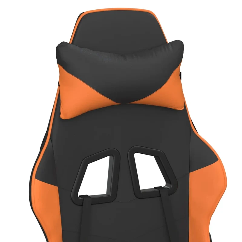Fauteuil de bureau chaise gaming avec coussin lombaire et repose-pieds en PVC noir et orange DEC025887