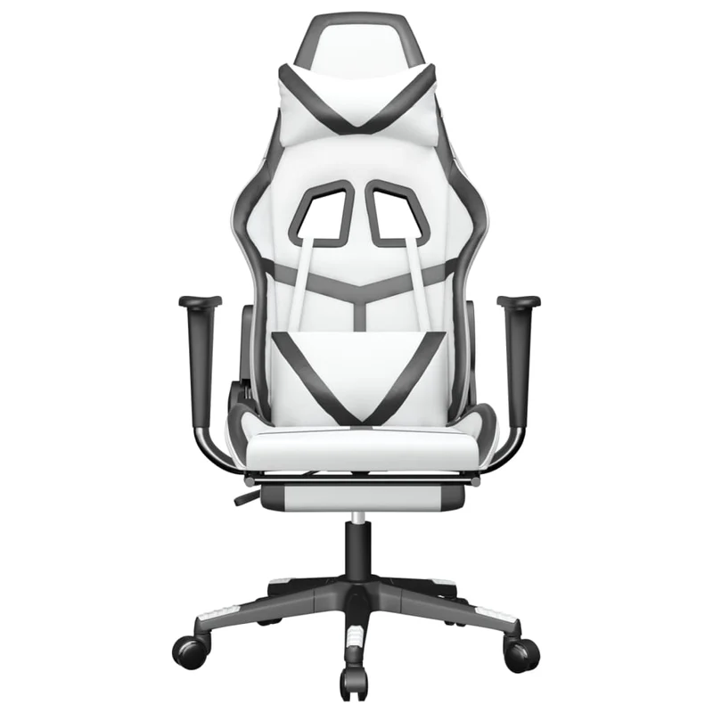 Fauteuil de bureau chaise gaming sur roulettes avec repose-pieds PVC noir et blanc DEC025740