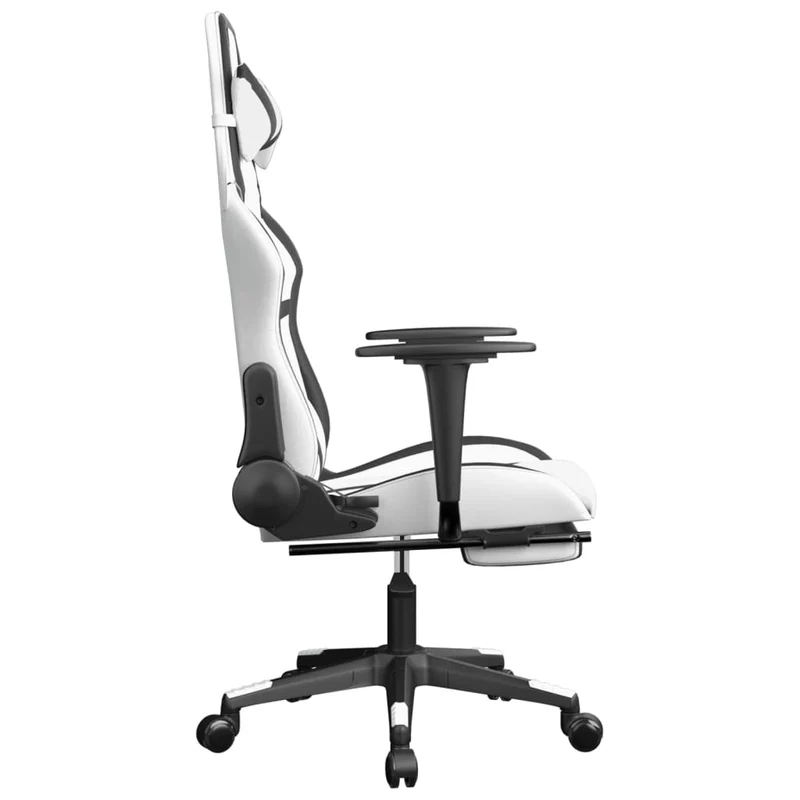 Fauteuil de bureau chaise gaming sur roulettes avec repose-pieds PVC noir et blanc DEC025740