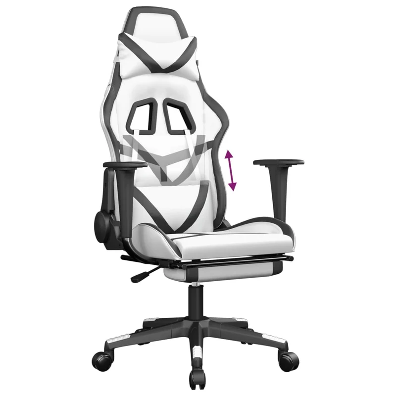 Fauteuil de bureau chaise gaming sur roulettes avec repose-pieds PVC noir et blanc DEC025740