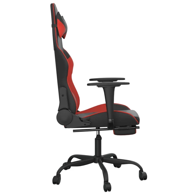 Fauteuil de bureau chaise gaming sur roulettes avec repose-pieds en PVC noir et rouge DEC025792
