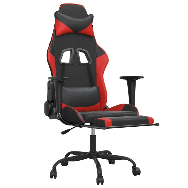 Fauteuil de bureau chaise gaming avec coussin lombaire avec repose-pieds en PVC noir et rouge PVC DEC025859