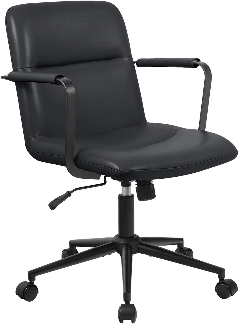 Chaise de bureau sur roulette avec accoudoirs design rétro en cuir véritable noir 10_0007002