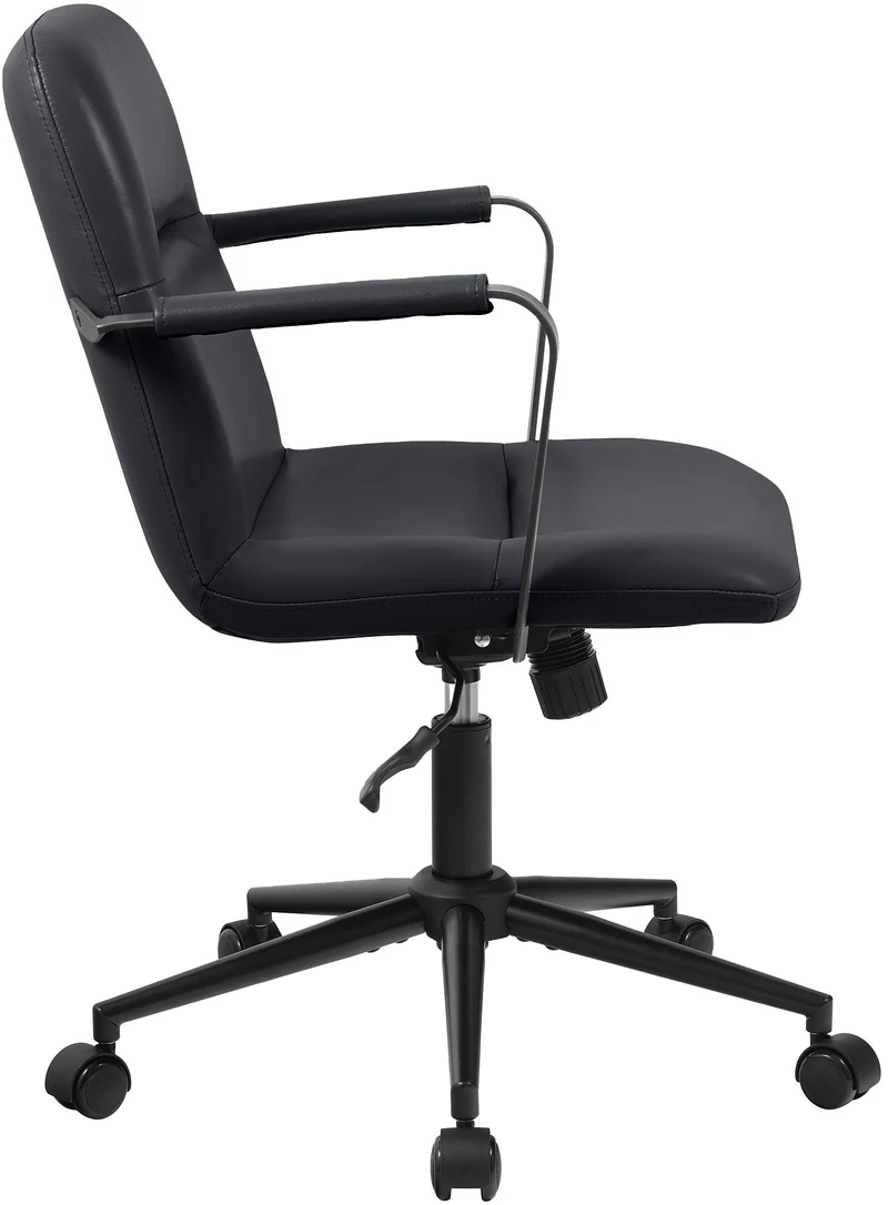 Chaise de bureau sur roulette avec accoudoirs design rétro en cuir véritable noir 10_0007002