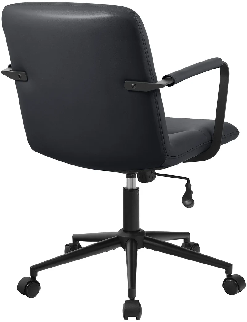 Chaise de bureau sur roulette avec accoudoirs design rétro en cuir véritable noir 10_0007002