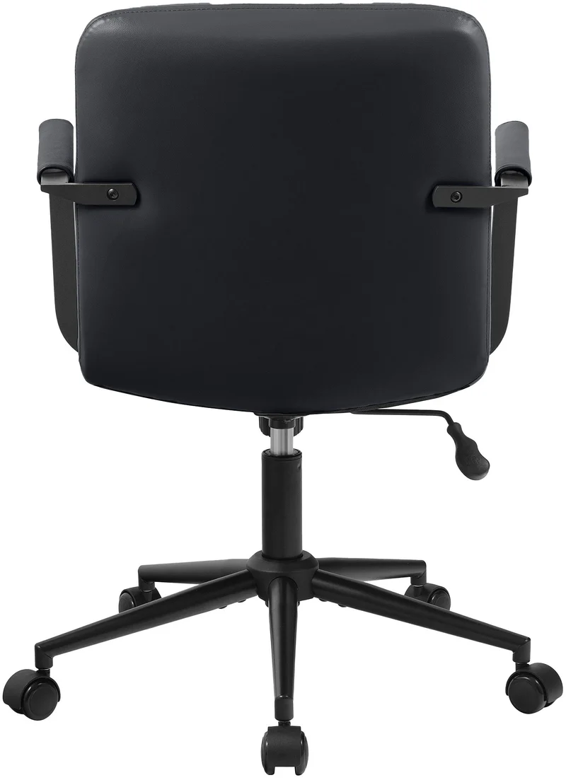 Chaise de bureau sur roulette avec accoudoirs design rétro en cuir véritable noir 10_0007002