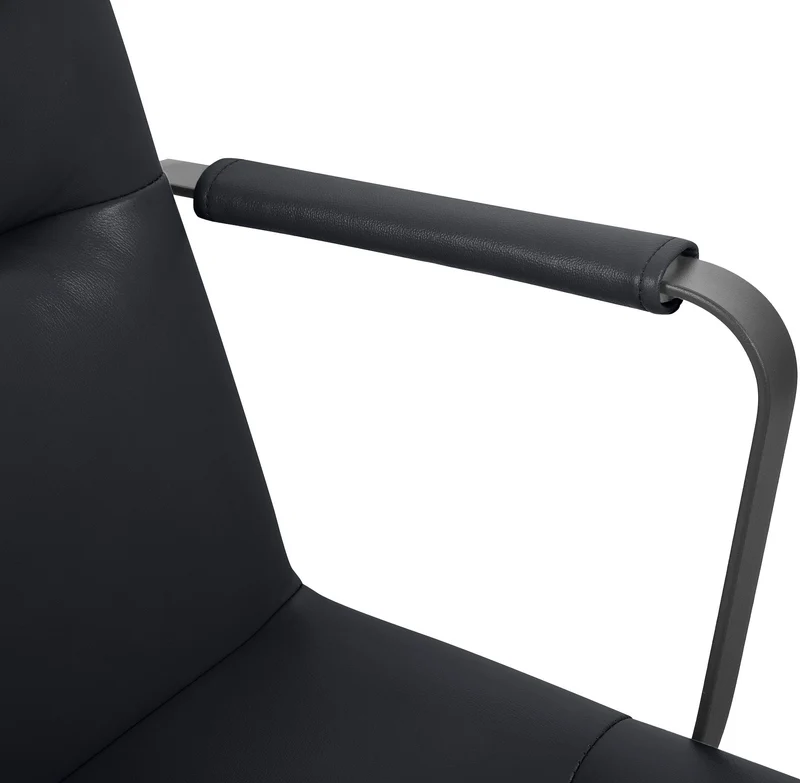 Chaise de bureau sur roulette avec accoudoirs design rétro en cuir véritable noir 10_0007002