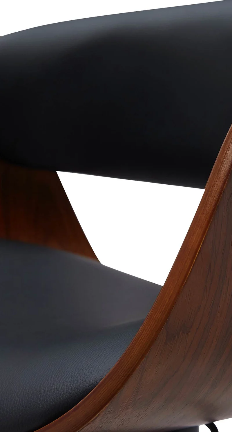 Lot de 2 tabourets de bar pivotant style rétro moderne assise en bois courbé couleur noyer et PVC noir cadre métal noir 10_0006233