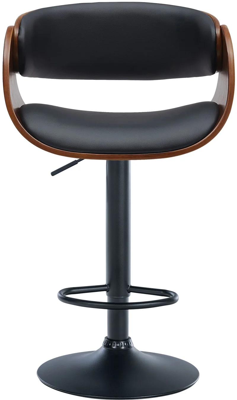 Tabouret de bar x1 pivotant style rétro moderne assise en bois courbé couleur noyer et PVC noir cadre métal noir 10_0005873