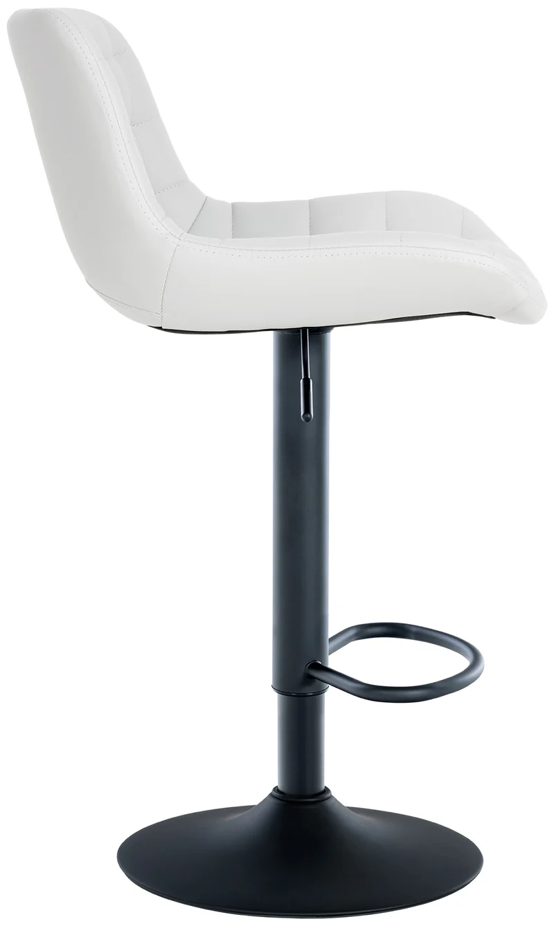 Lot de 2 tabourets de bar en PVC blanc avec surpiqûres décoratives carrées cadre métal noir avec repose-pieds 10_0006453