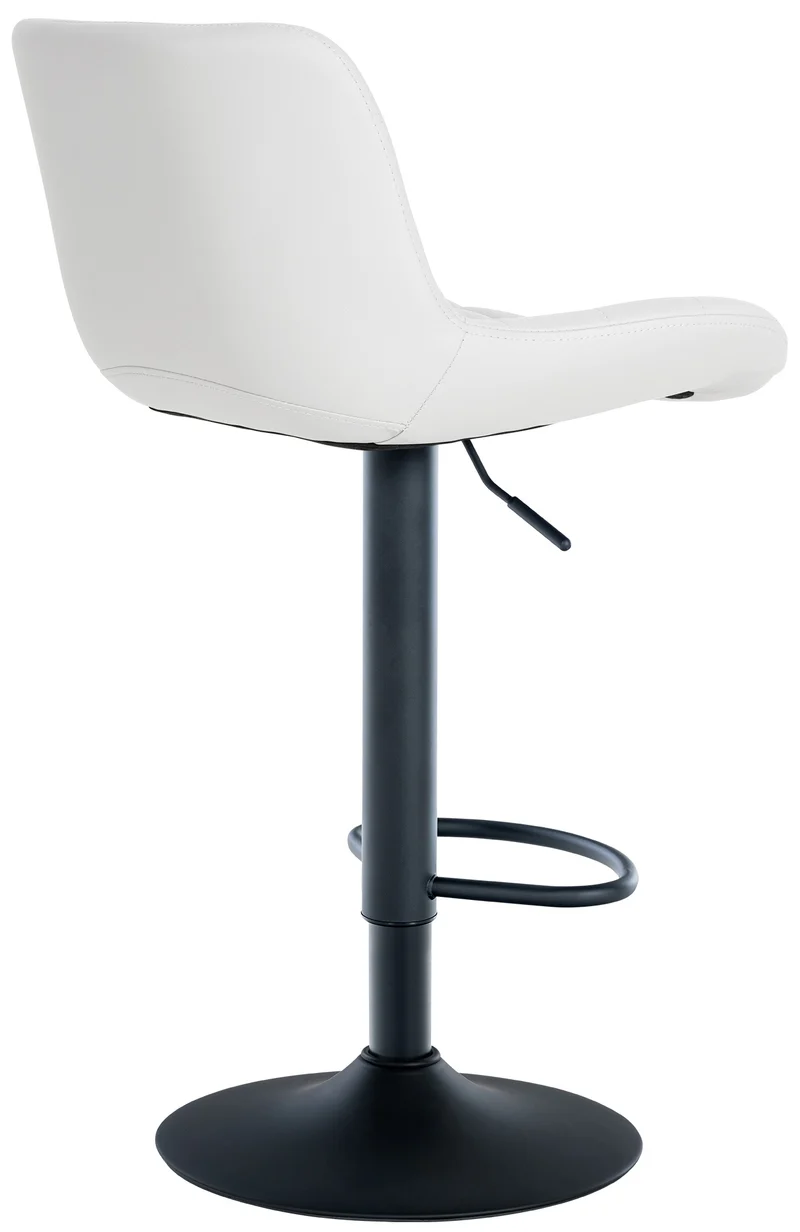 Lot de 2 tabourets de bar en PVC blanc avec surpiqûres décoratives carrées cadre métal noir avec repose-pieds 10_0006453