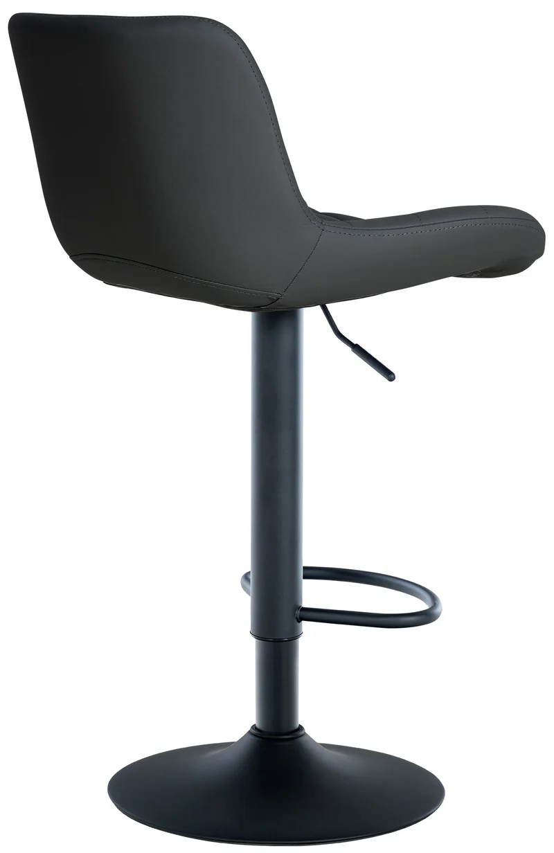 Tabouret de bar x1 en PVC noir avec surpiqûres décoratives carrées cadre métal noir avec repose-pieds 10_0005866