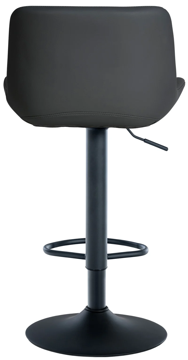 Tabouret de bar x1 en PVC noir avec surpiqûres décoratives carrées cadre métal noir avec repose-pieds 10_0005866