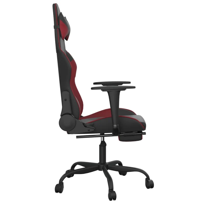 Fauteuil de bureau chaise gaming sur roulettes avec repose-pieds en PVC noir bordeaux DEC025809
