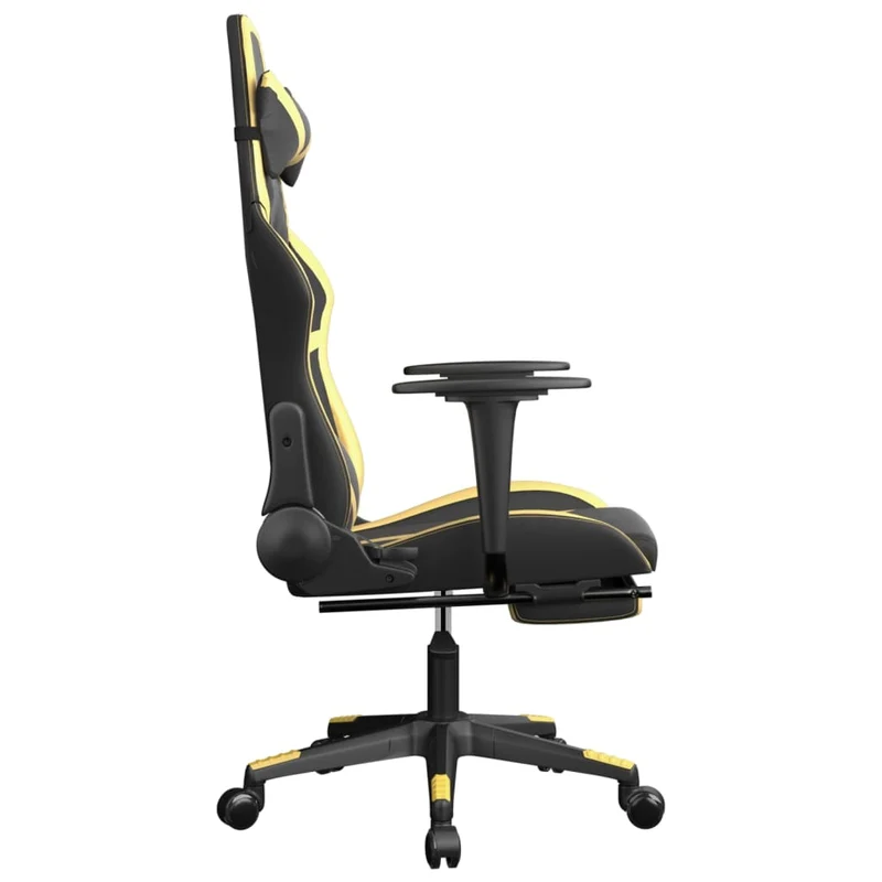 Fauteuil de bureau chaise gaming sur roulettes avec repose-pieds en PVC noir et doré DEC025774