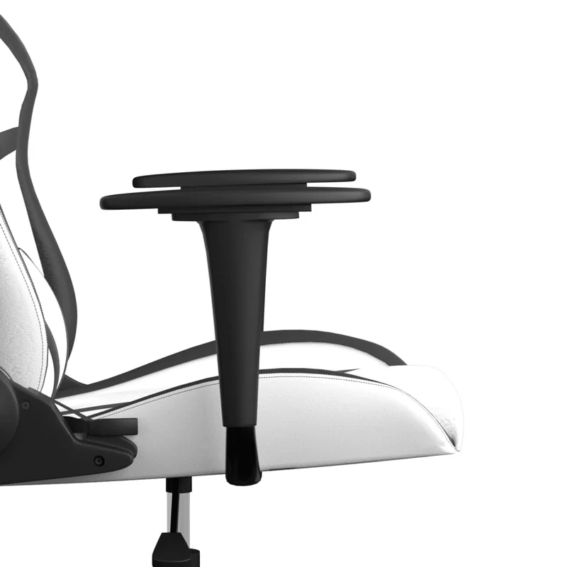 Fauteuil de bureau chaise gaming fonction de massage avec coussin lombaire en PVC blanc et noir DEC025863