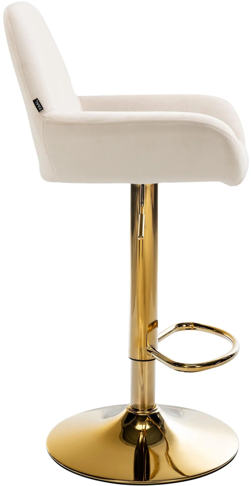 Tabouret de bar x1 avec repose-pieds et dossier bas desig moderne assise en velours crème cadre métal doré 10_0006494