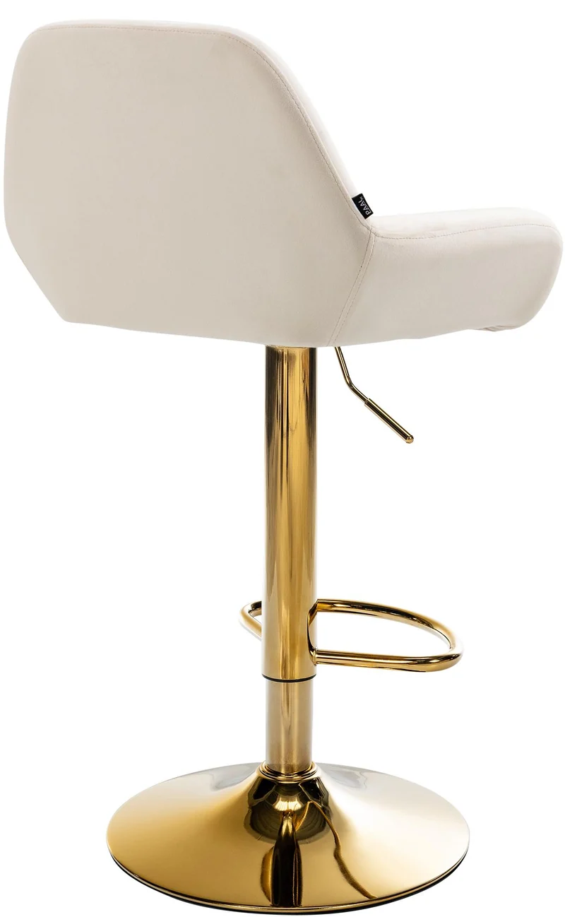 Tabouret de bar x1 avec repose-pieds et dossier bas desig moderne assise en velours crème cadre métal doré 10_0006494